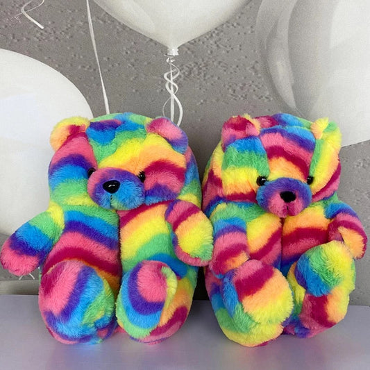 Rainbow Teddy Slippers