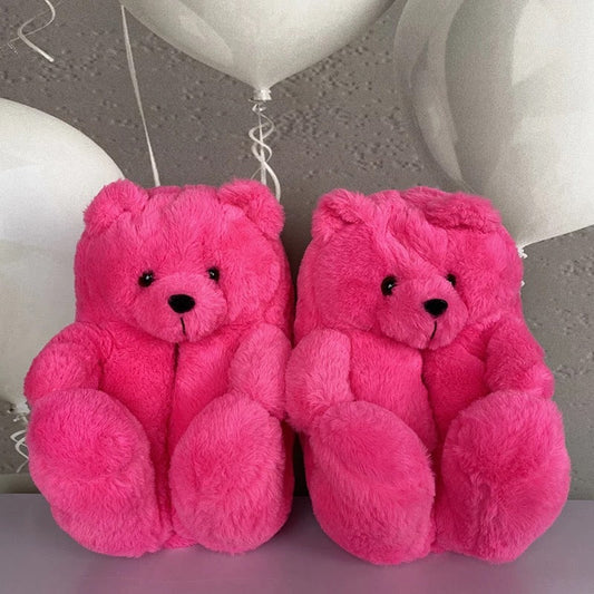 Bold Pink Teddy Slippers