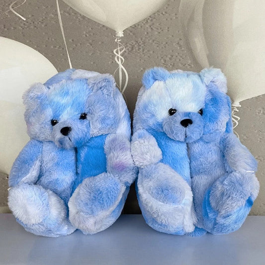 Blue Tie Dye Teddy Slippers