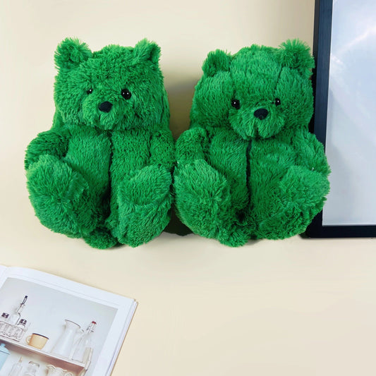 Green Teddy Slippers